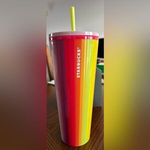 Starbucks Venti Rainbow Striped Cold Tumbler with Lid and Straw 2025